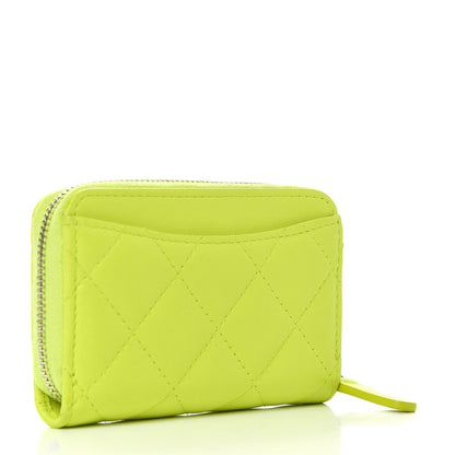 Chanel Lambskin Quilted Zip Around Coin Purse Wallet Neon Yellow 3 of 8