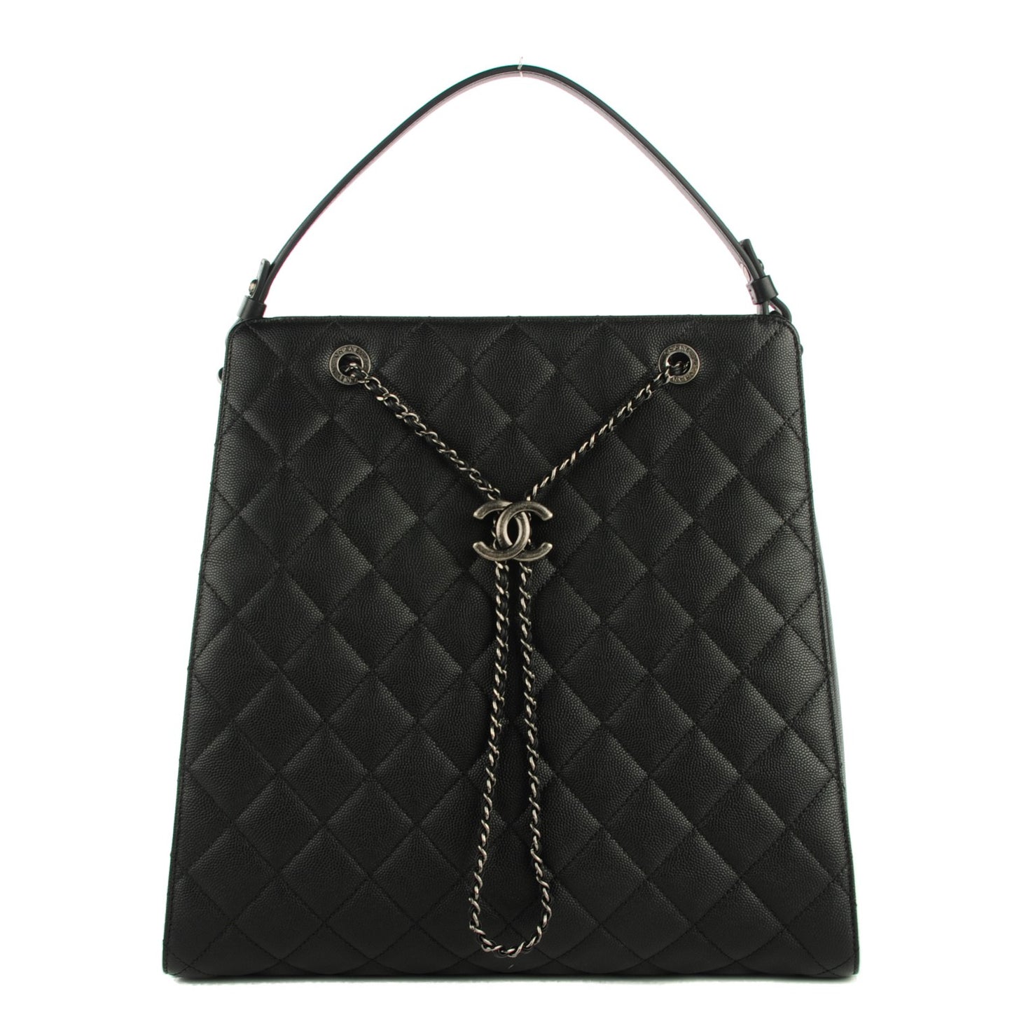 Caviar Quilted Large CC Bucket Bag Black