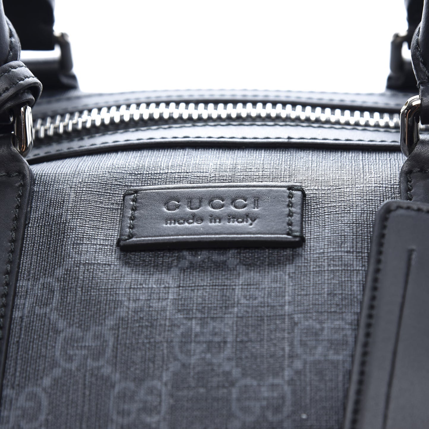 Soft GG Supreme Monogram Appia Calfskin Web Large Carry On Duffle Bag Black Grey