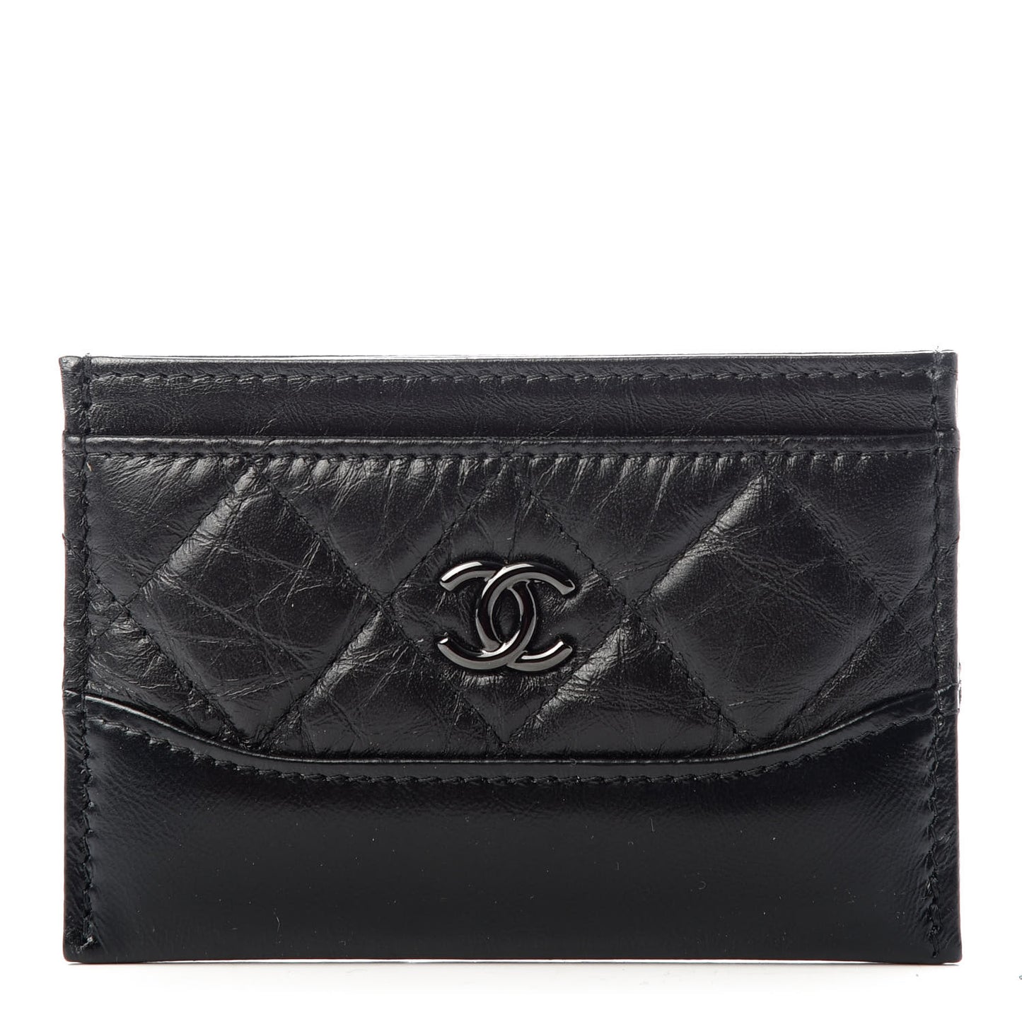 Aged Calfskin Quilted Gabrielle Card Holder Wallet So Black