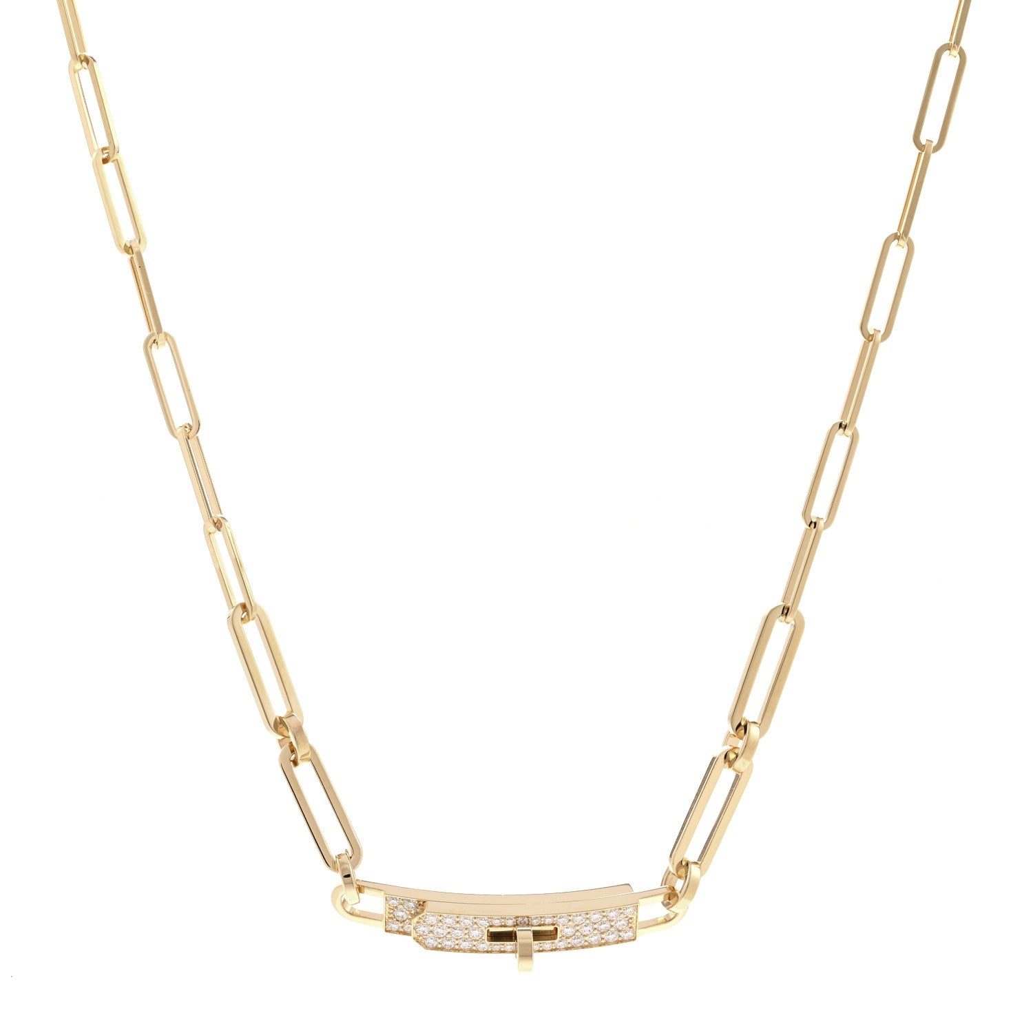 Hermes 18K Yellow Gold Diamond Pave Kelly Chaine Choker Necklace 1 of 6