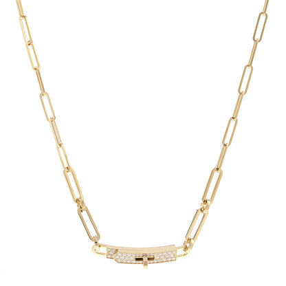 Hermes 18K Yellow Gold Diamond Pave Kelly Chaine Choker Necklace 1 of 6