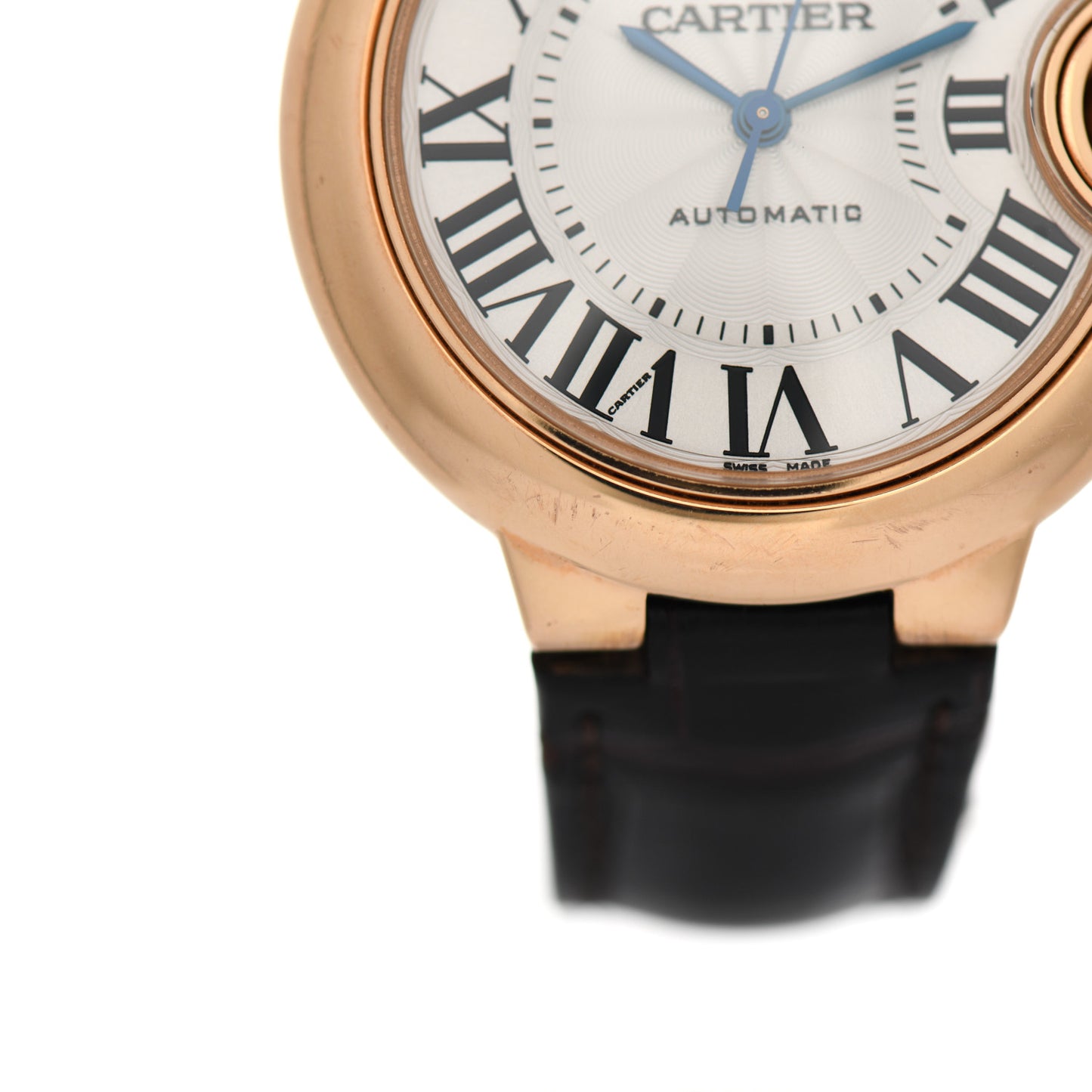 18K Pink Gold Alligator 33mm Ballon Bleu De Cartier Automatic Watch