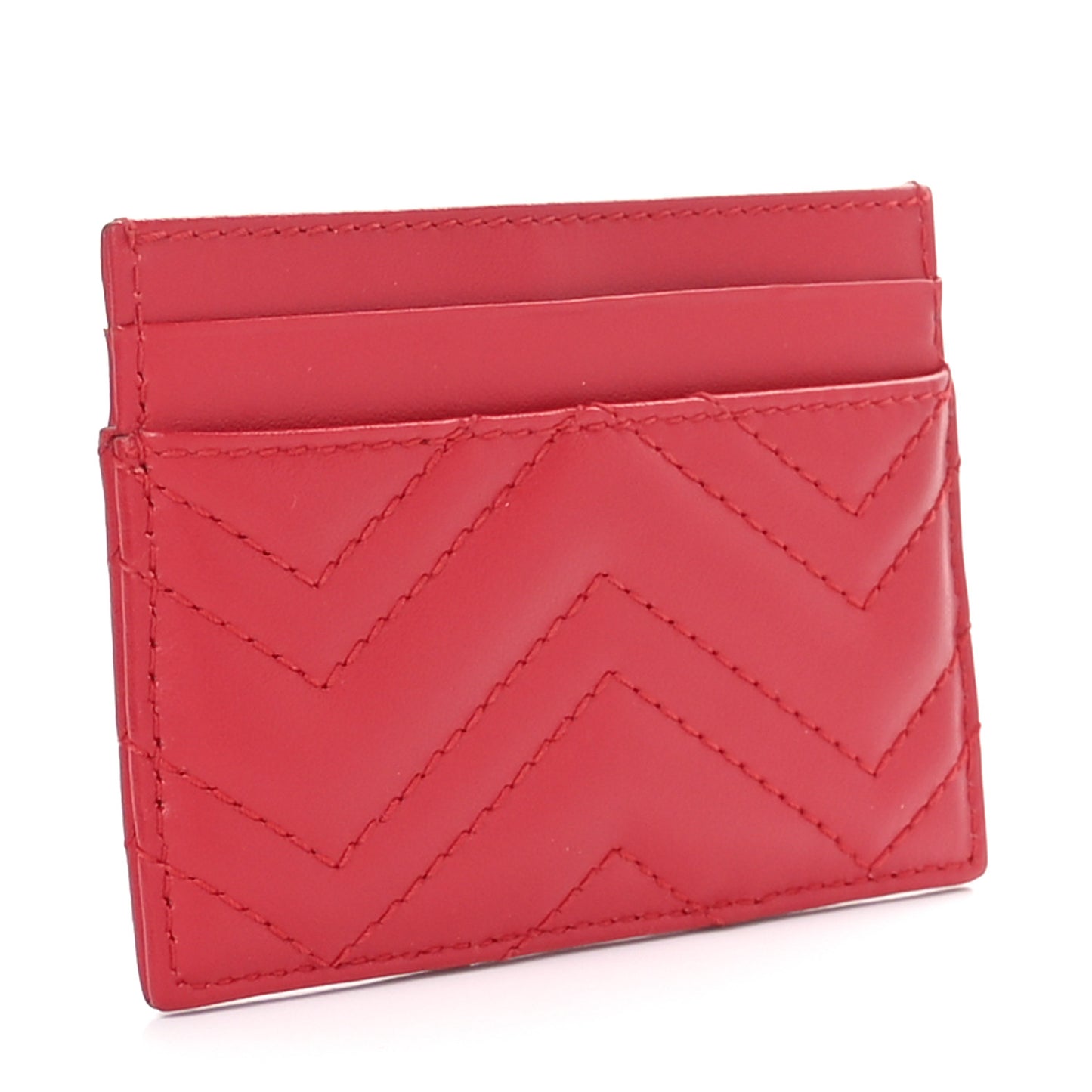 Calfskin Matelasse GG Marmont Card Holder Hibiscus Red