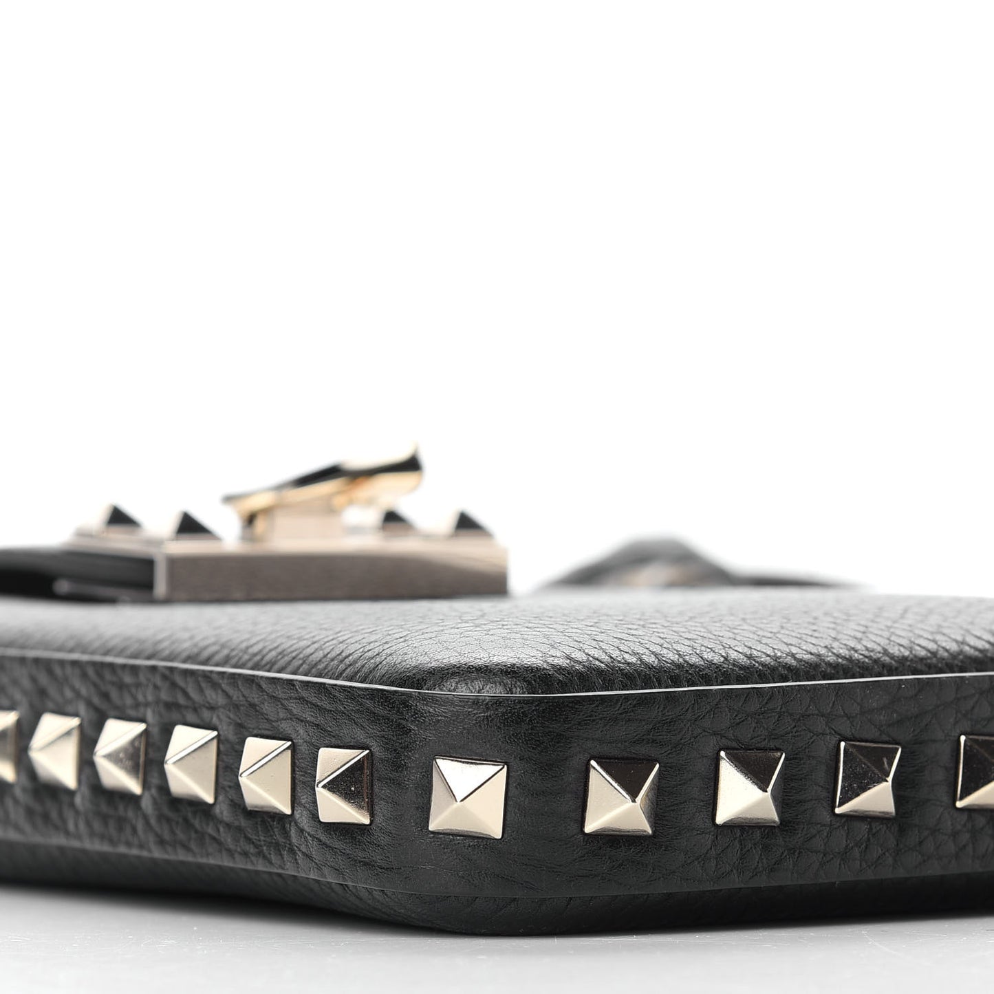 Grained Calfskin Rockstud Crossbody Phone Case Black