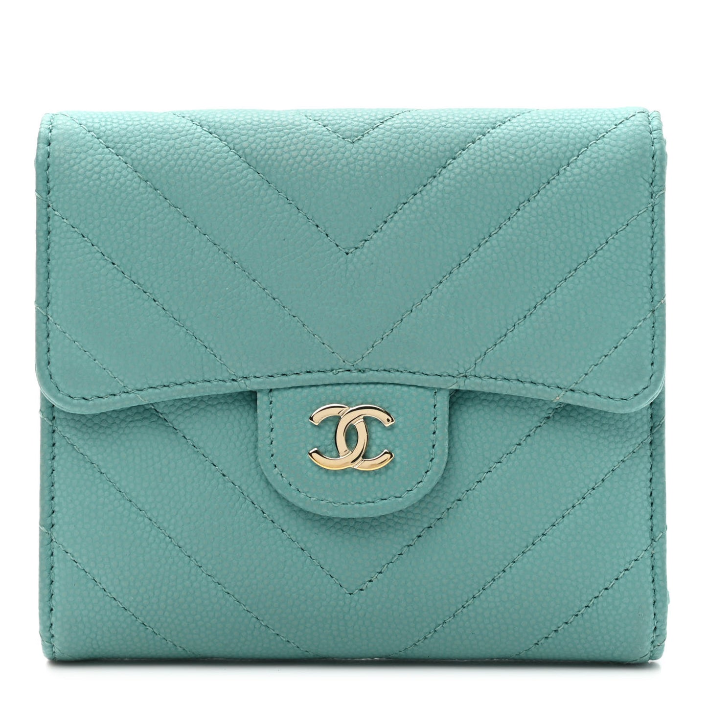 Caviar Flat Chevron Quilted Compact Flap Wallet Blue