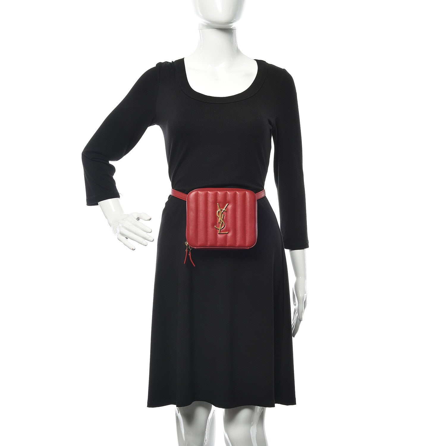 Saint Laurent Lambskin Matelasse Vicky Monogram Belt Bag Eros Red 2 of 12