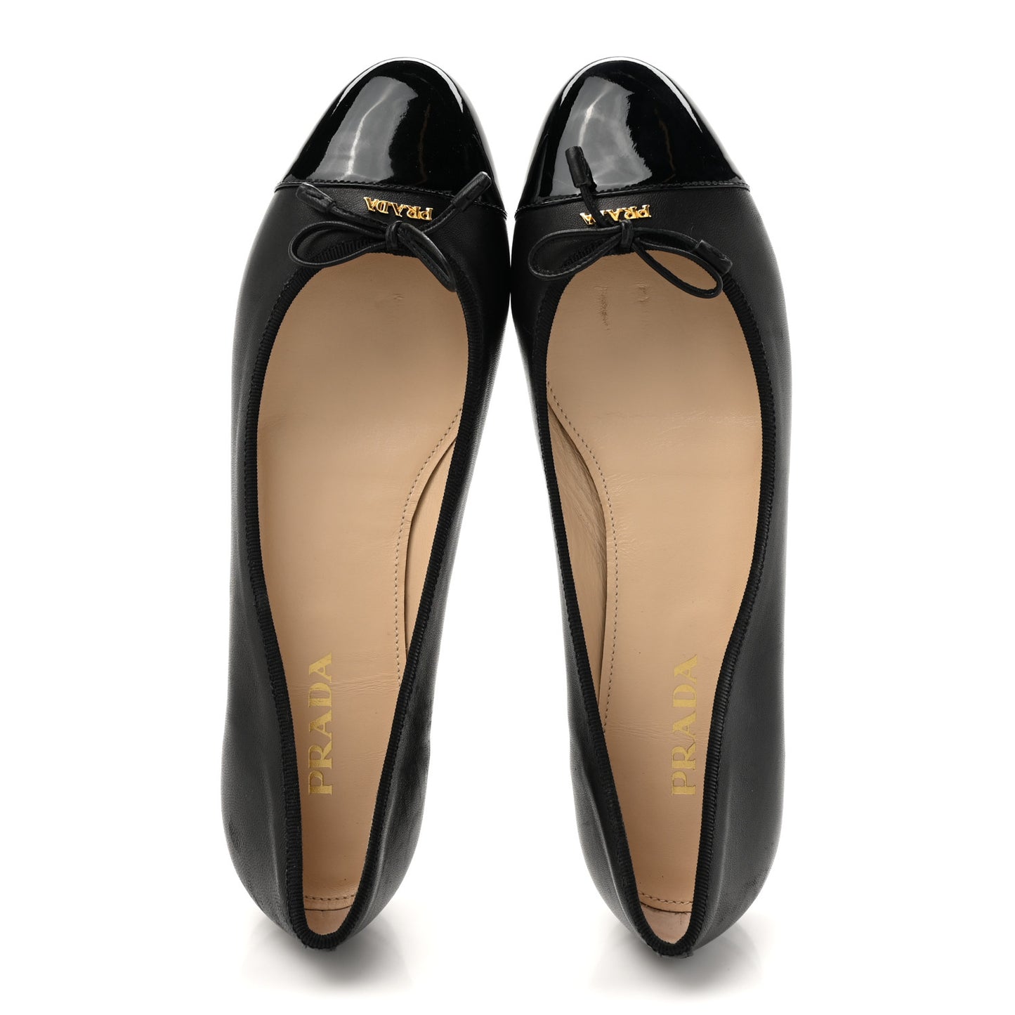 Nappa Vernice Cap Toe Logo Bow Ballerina Flats 40 Black
