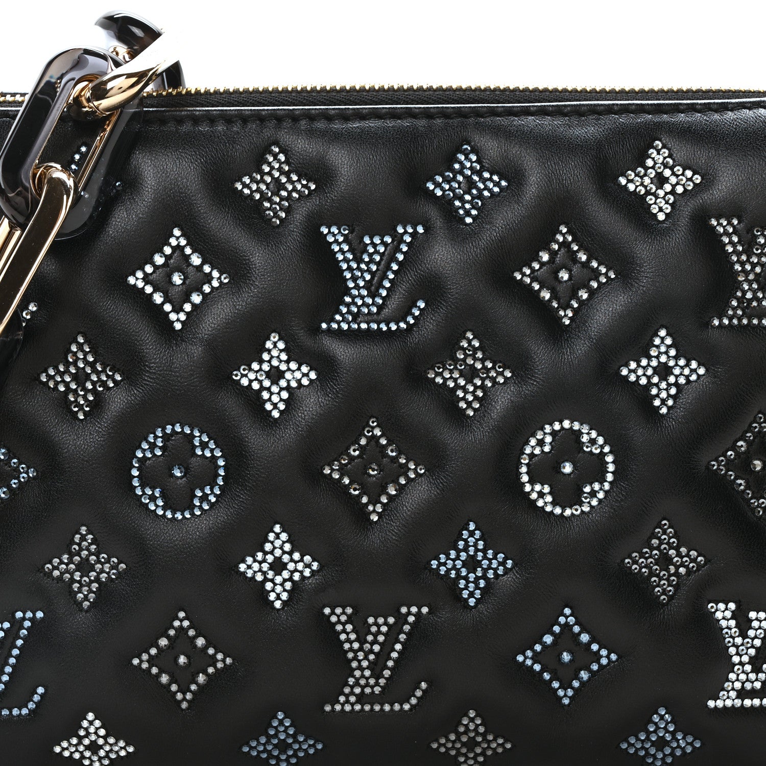 Louis Vuitton Lambskin Crystal Embellished Monogram Coussin BB Black 7 of 10