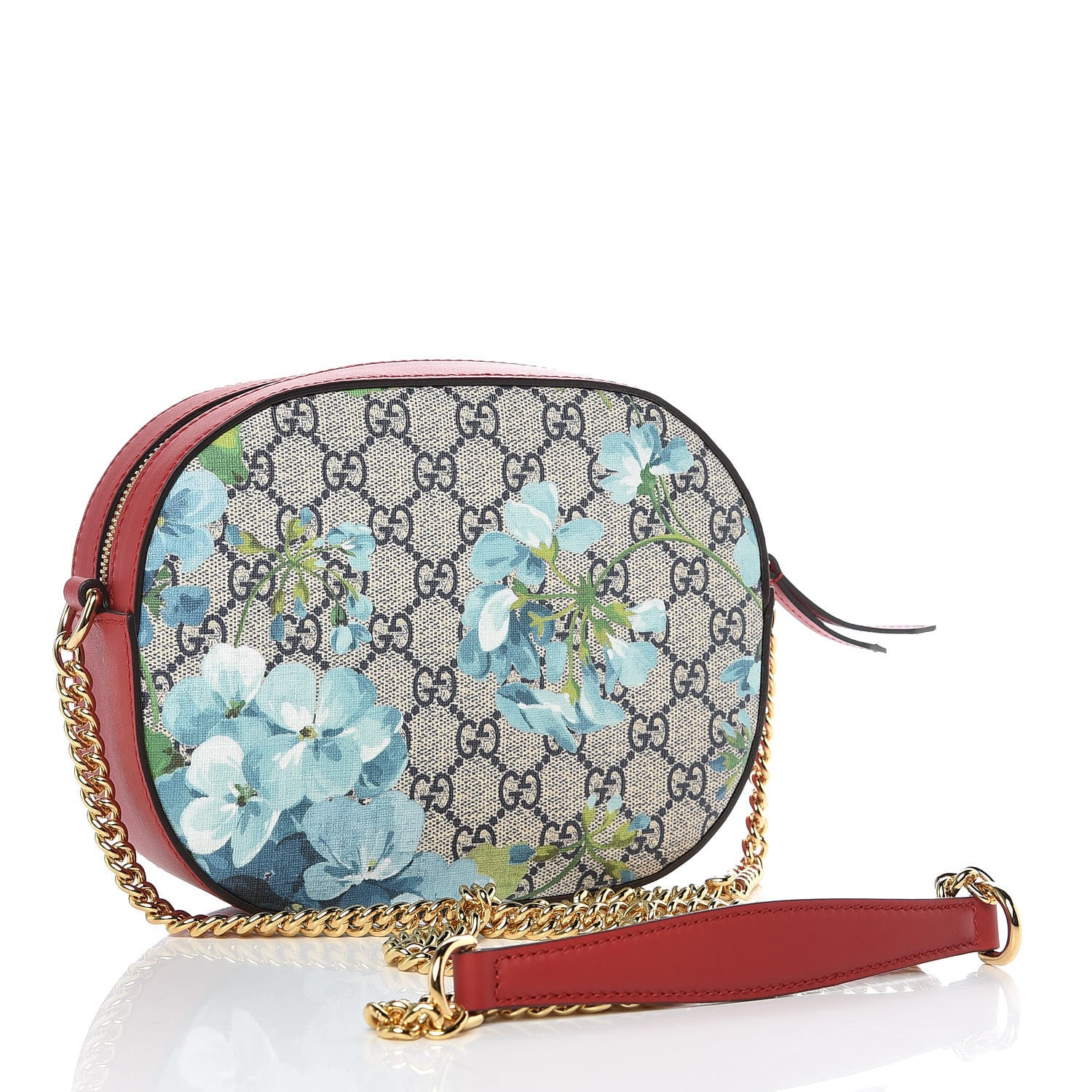 Gucci GG Supreme Monogram Blooms Mini Chain Shoulder Bag Beige Blue Navy Hibiscus Red 3 of 9