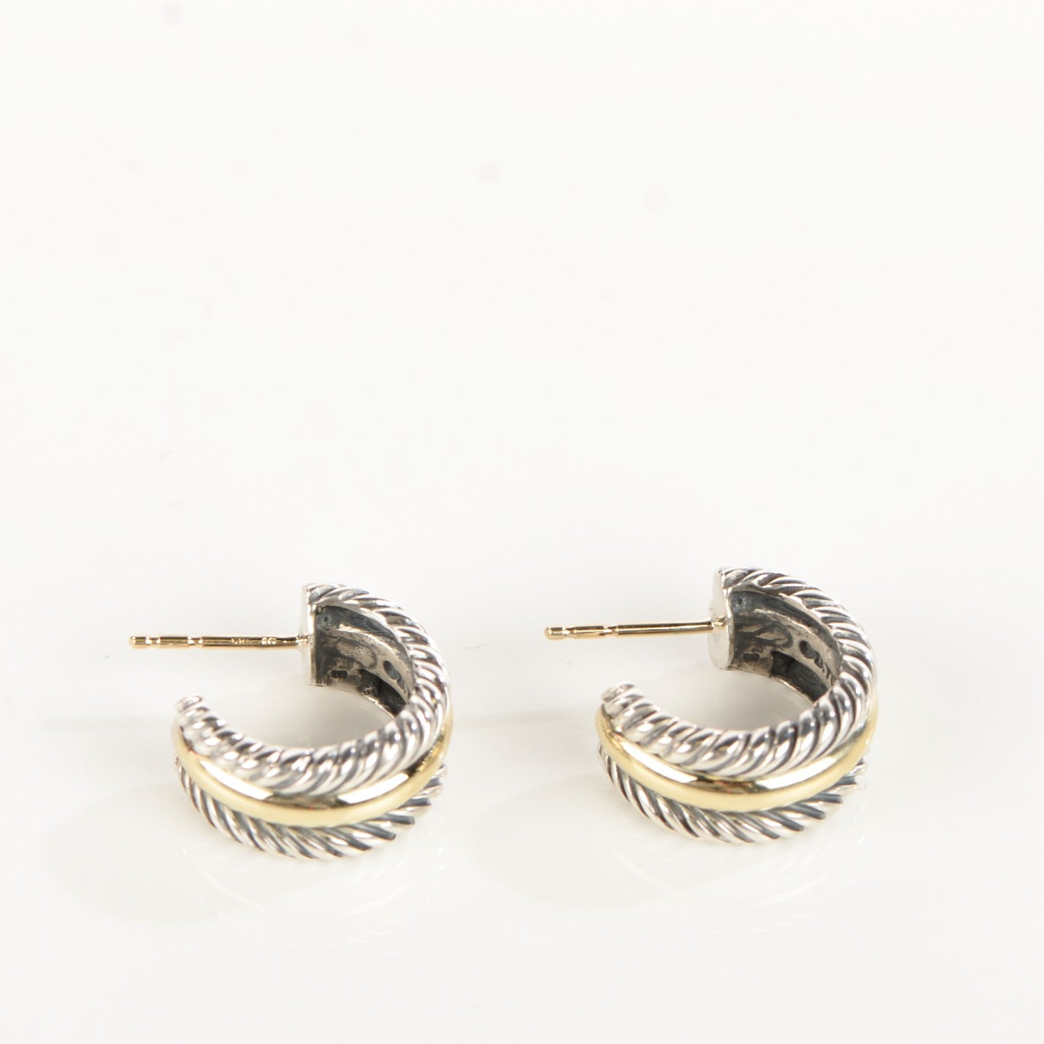 David Yurman Sterling Silver 14K Yellow Gold 16mm Cable Classics Hoop Earrings 5 of 5