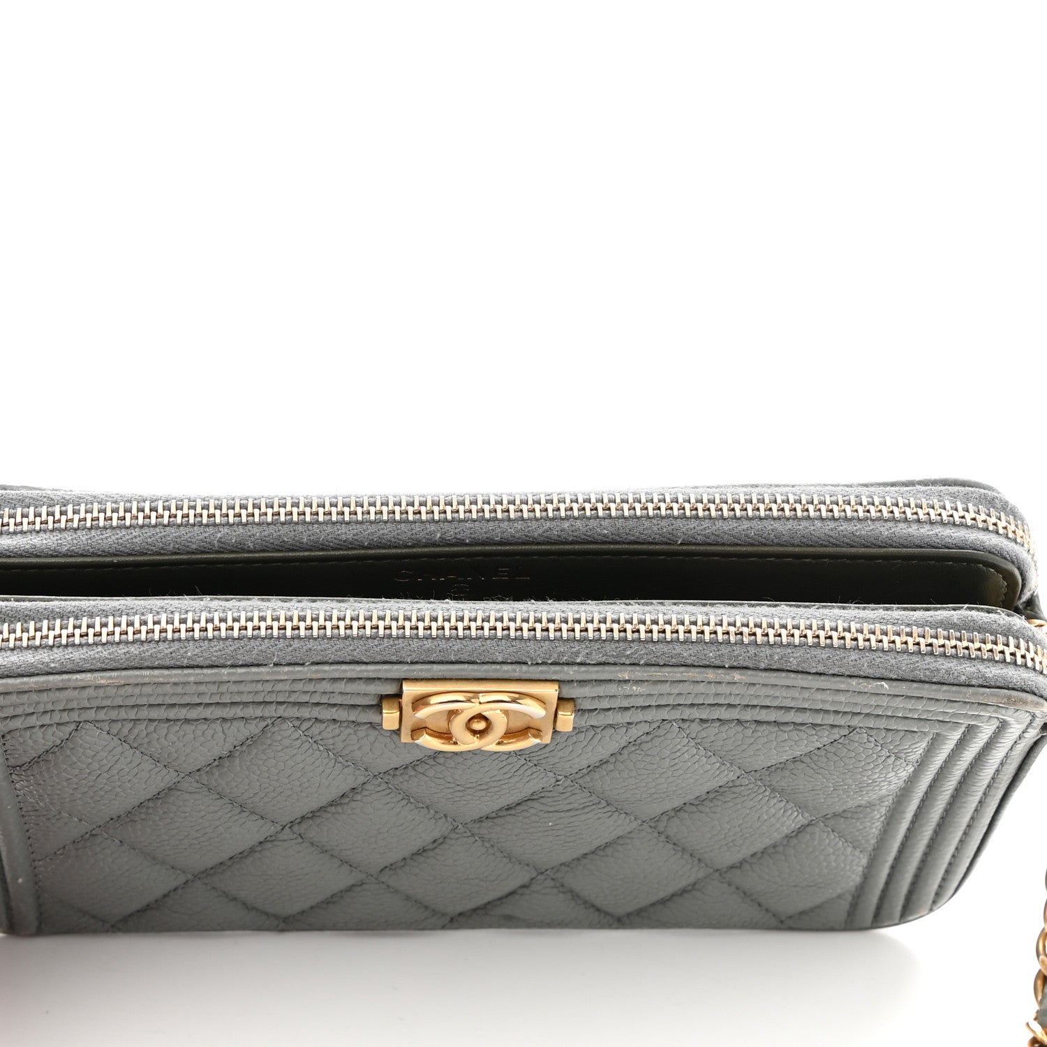 Chanel Caviar Quilted Small Boy Clutch With Chain Grey 13 of 18