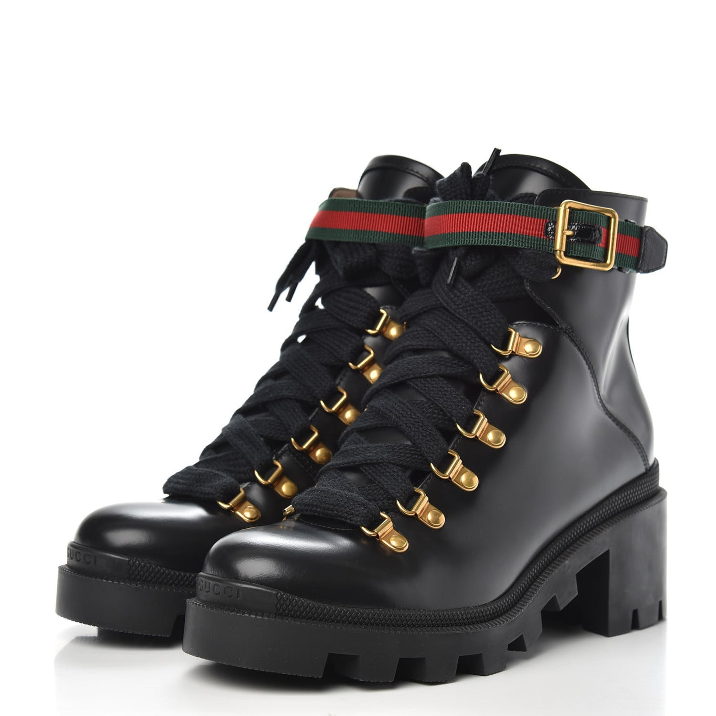 Calfskin Sylvie Web Lace Up Combat Boots 38.5 Black