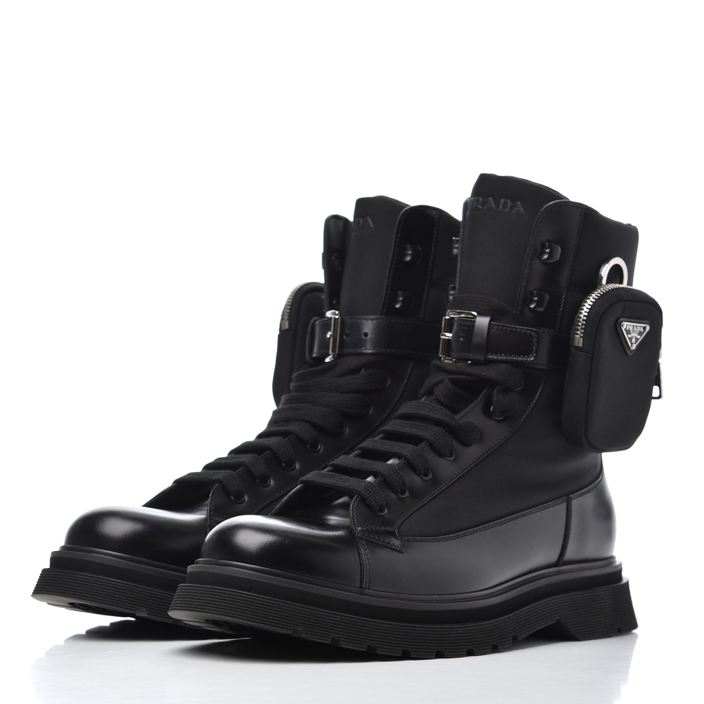 Spazzolato Roi Technical Nylon Metal Triangle Logo Mens Pouch Pocket Combat Boots 9.5 Black
