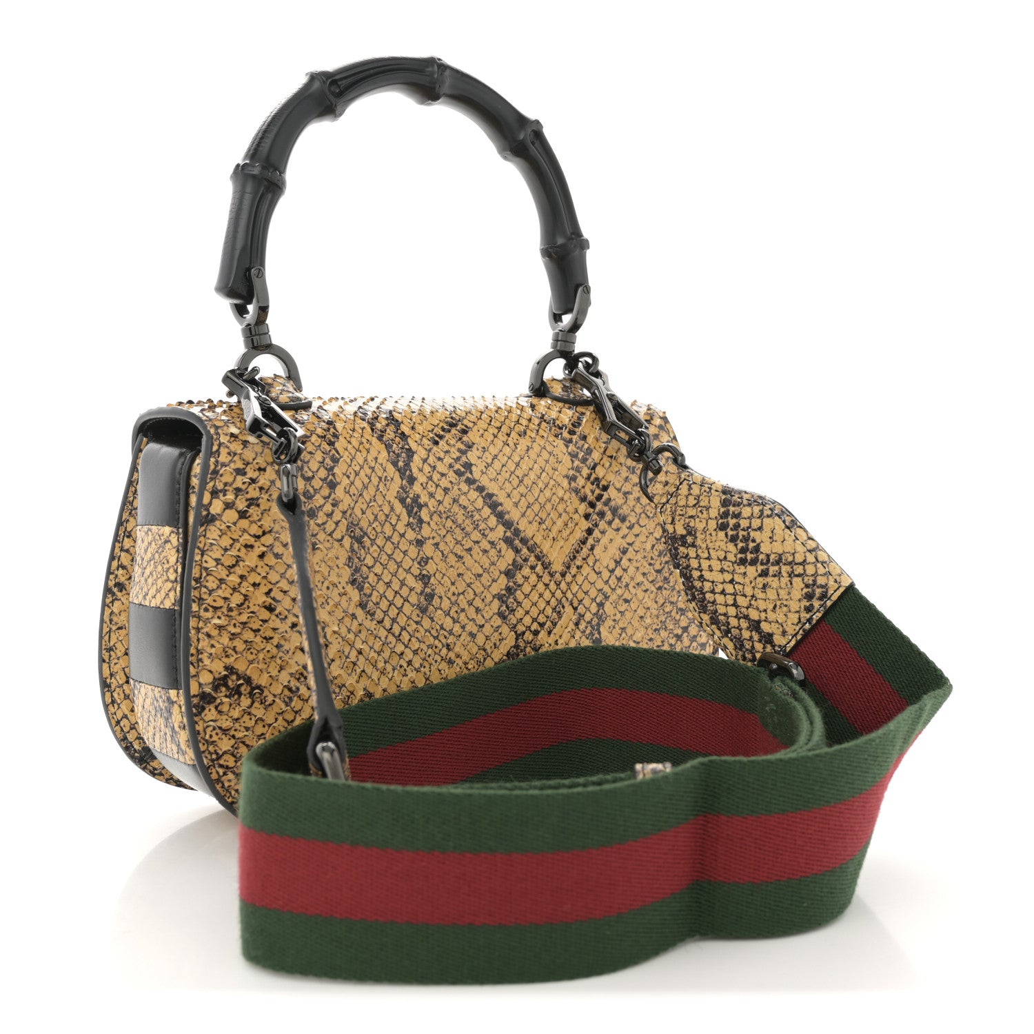 Gucci Snakeskin Small Bamboo 1947 Top Handle Bag Natural Black