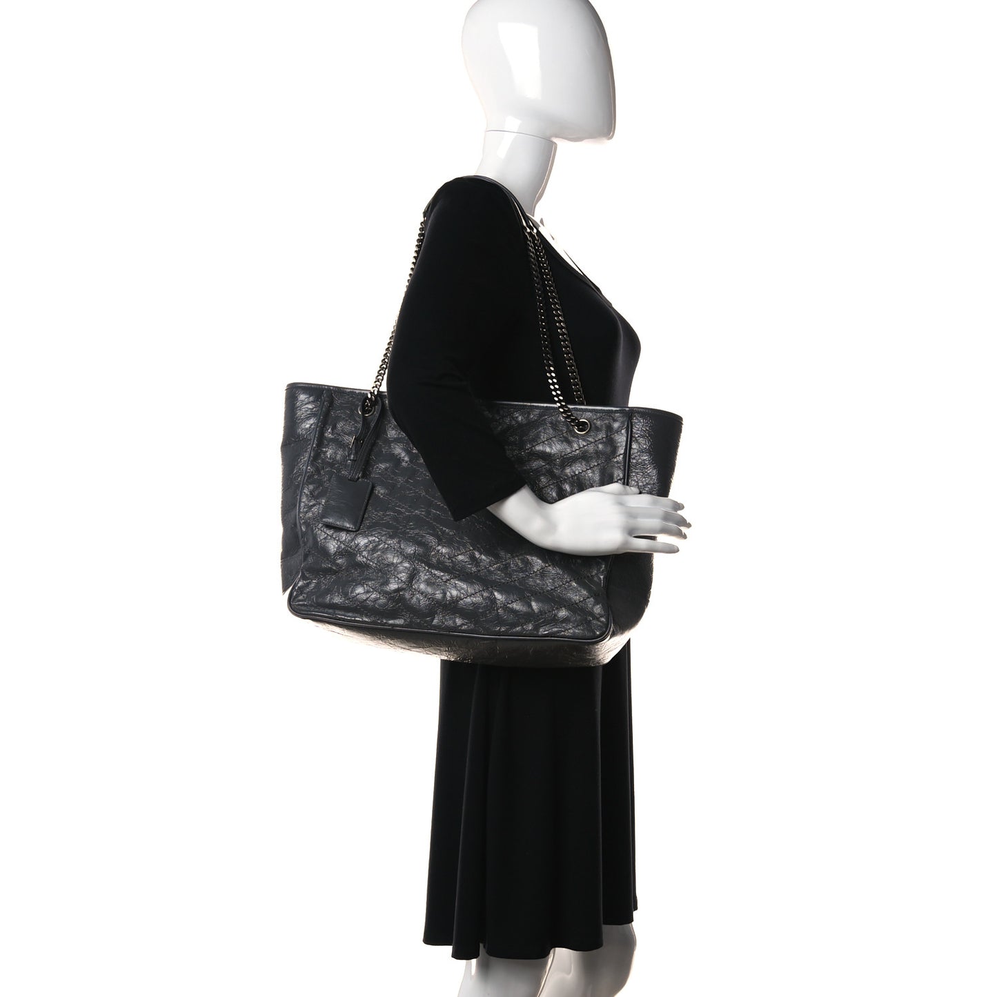 Crinkled Calfskin Matelasse Monogram Large Niki Shopping Tote Bag Grey