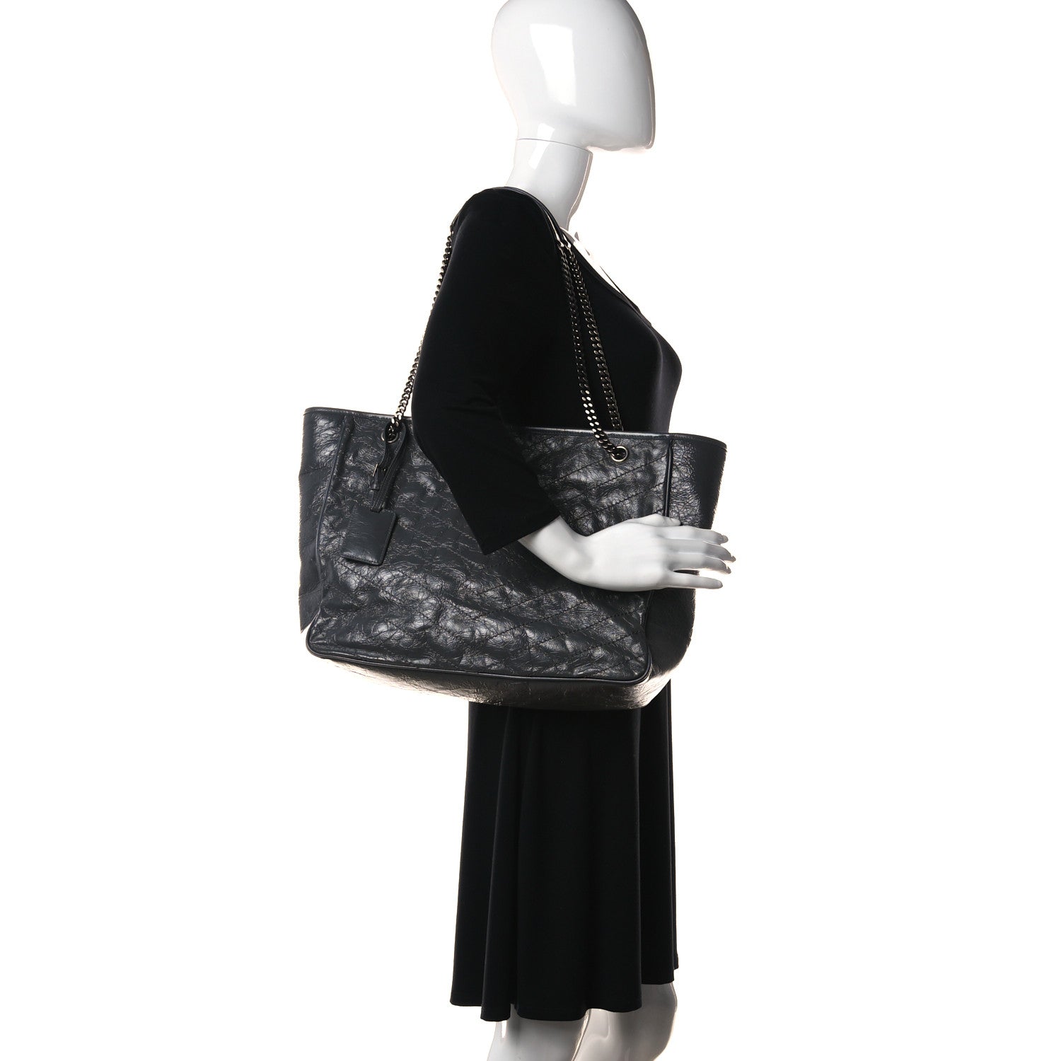 Saint Laurent Crinkled Calfskin Matelasse Monogram Large Niki Shopping Tote Bag Grey 2 of 10