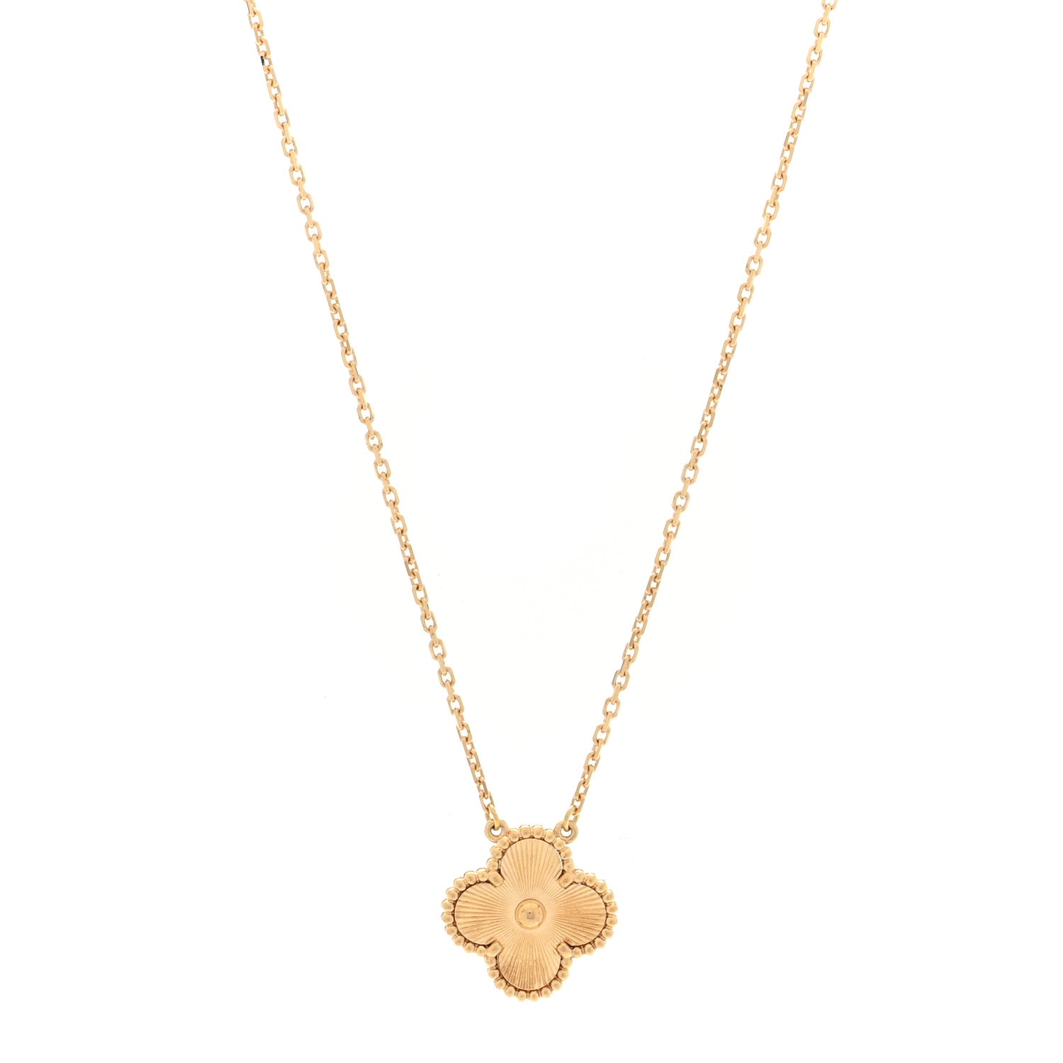 Van Cleef & Arpels 18K Yellow Gold Guilloche Vintage Alhambra Pendant Necklace 1 of 4