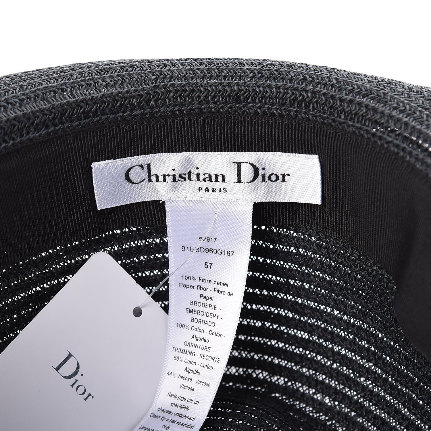 Christian Dior Straw Mexican Daytime Roses Hat 57 Black 6 of 6