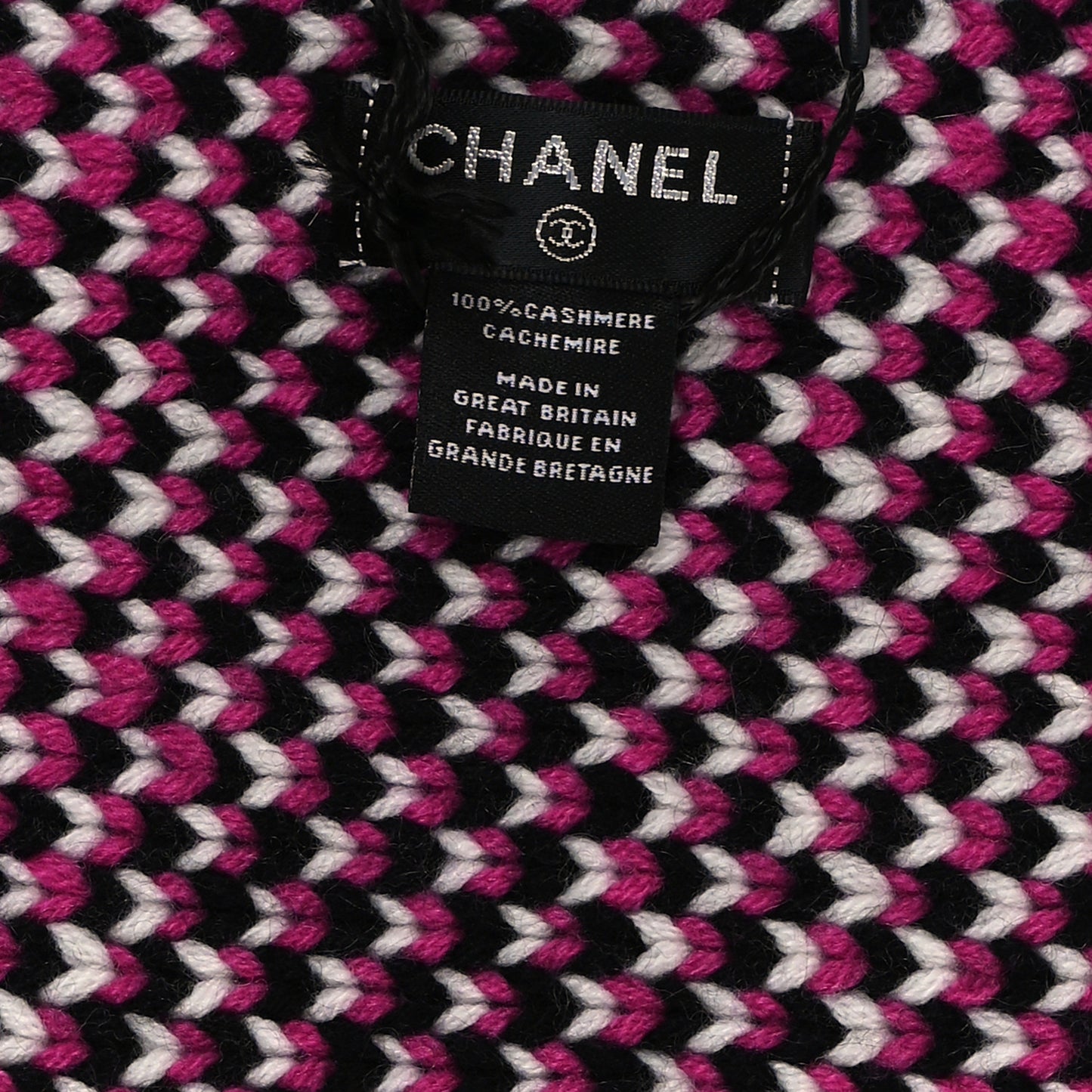 Cashmere Edelweiss CC Fringe Scarf Black White Pink