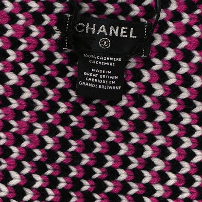 Chanel Cashmere Edelweiss CC Fringe Scarf Black White Pink 3 of 3