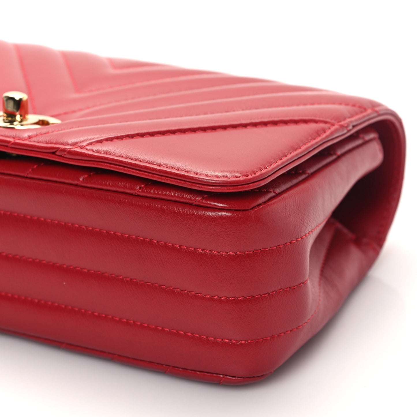 Calfskin Chevron Quilted Mini Statement Flap Red