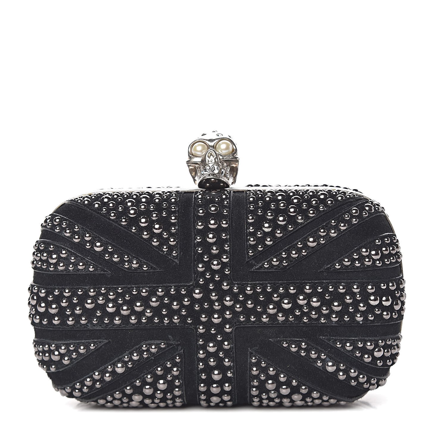 Suede Studded Britannia Skull Box Clutch Black