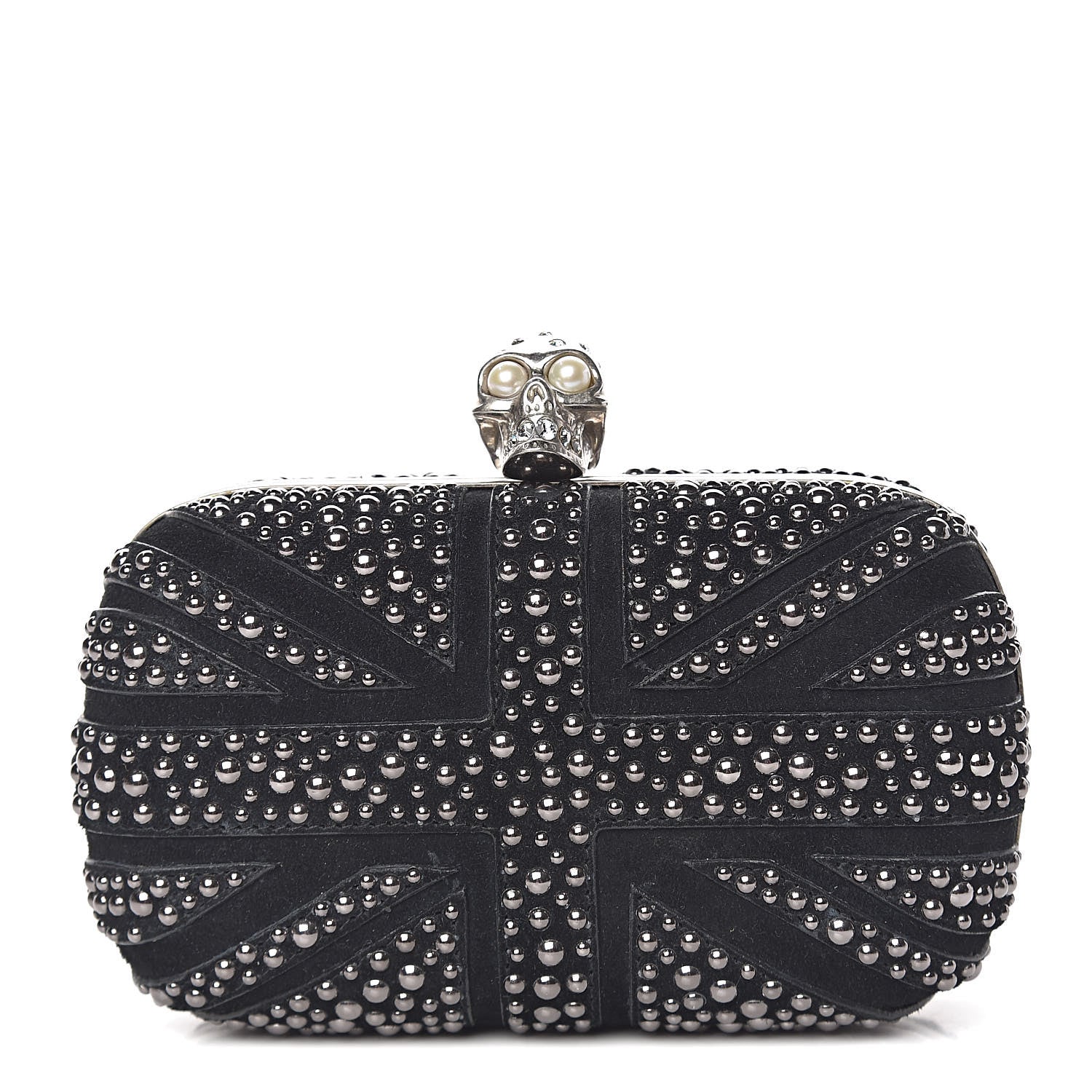 Alexander McQueen Suede Studded Britannia Skull Box Clutch Black 1 of 10