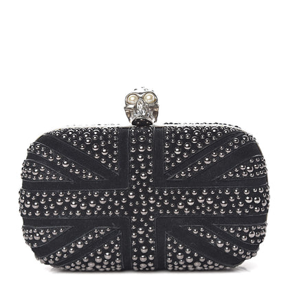 Alexander McQueen Suede Studded Britannia Skull Box Clutch Black 1 of 10