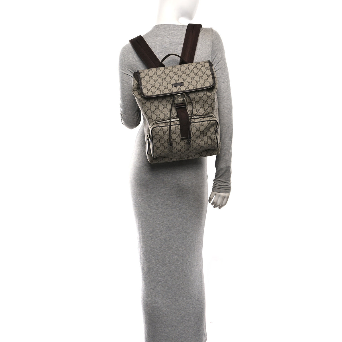 Gucci GG Supreme Monogram Medium Single Buckle Rucksack Backpack Beige Ebony Brown 2 of 17