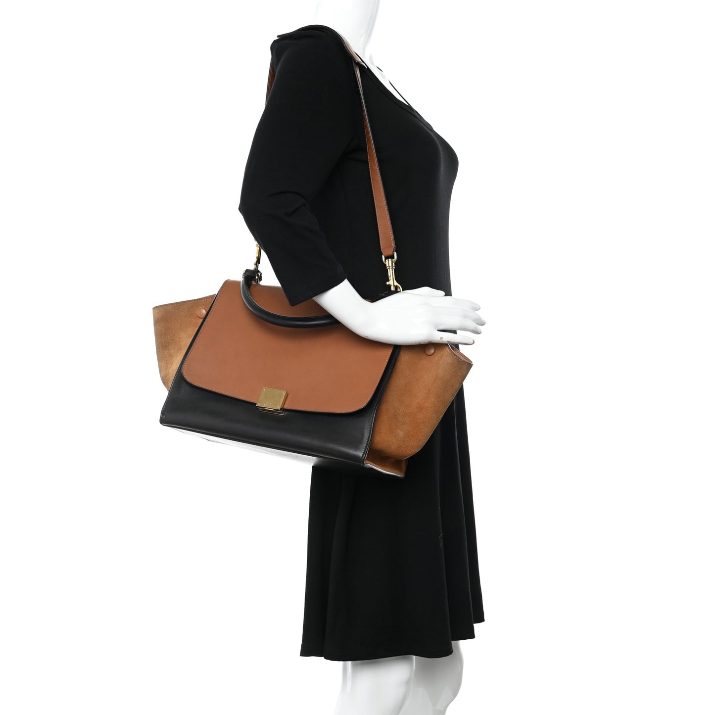Satin Baby Grained Calfskin Medium Tri-Color Trapeze Tan