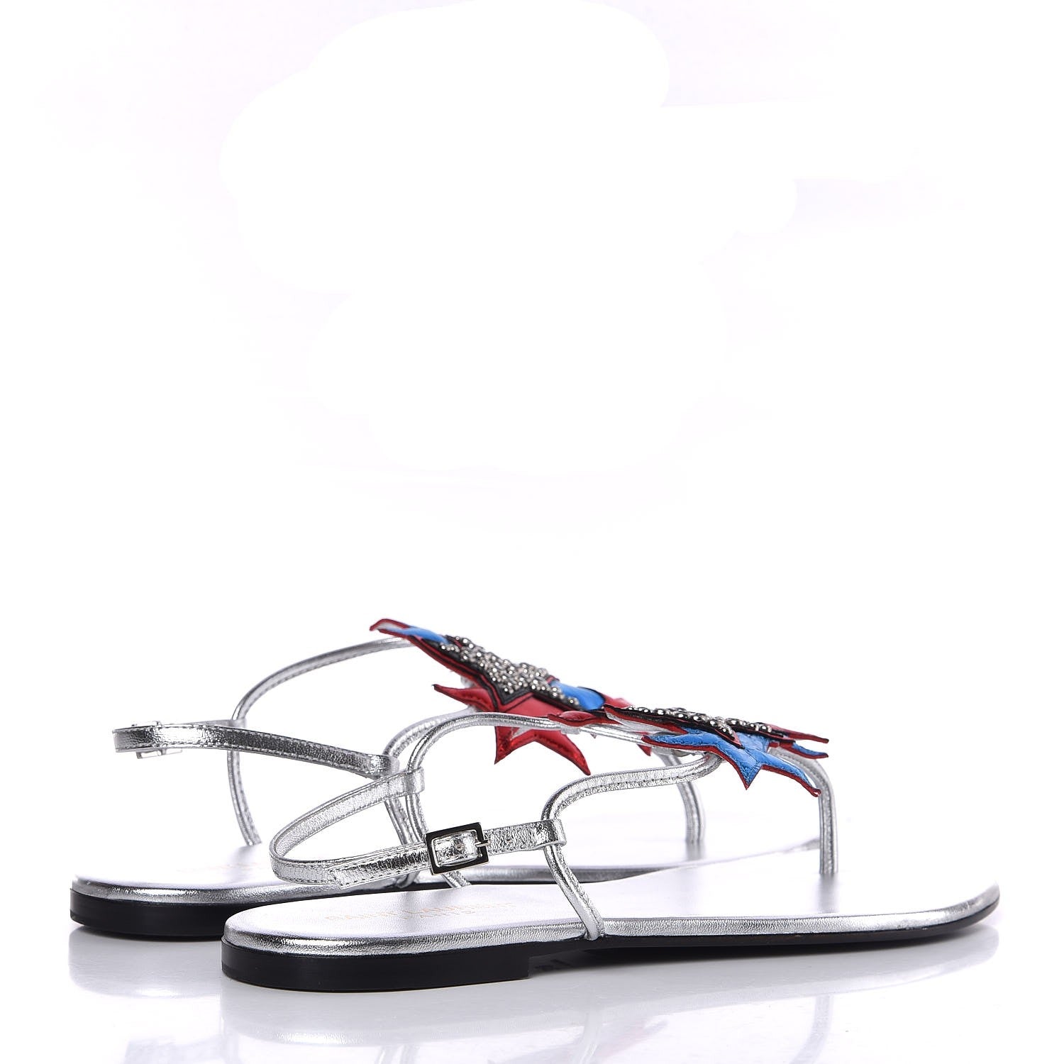 Saint Laurent Metallic Calfskin Nu Pieds Star 05 Thong Sandals 38 Silver 4 of 8