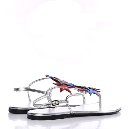 Saint Laurent Metallic Calfskin Nu Pieds Star 05 Thong Sandals 38 Silver 4 of 8