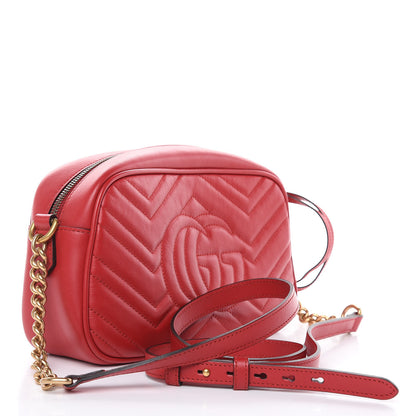 Gucci Calfskin Matelasse Small GG Marmont Chain Shoulder Bag Hibiscus Red 3 of 10