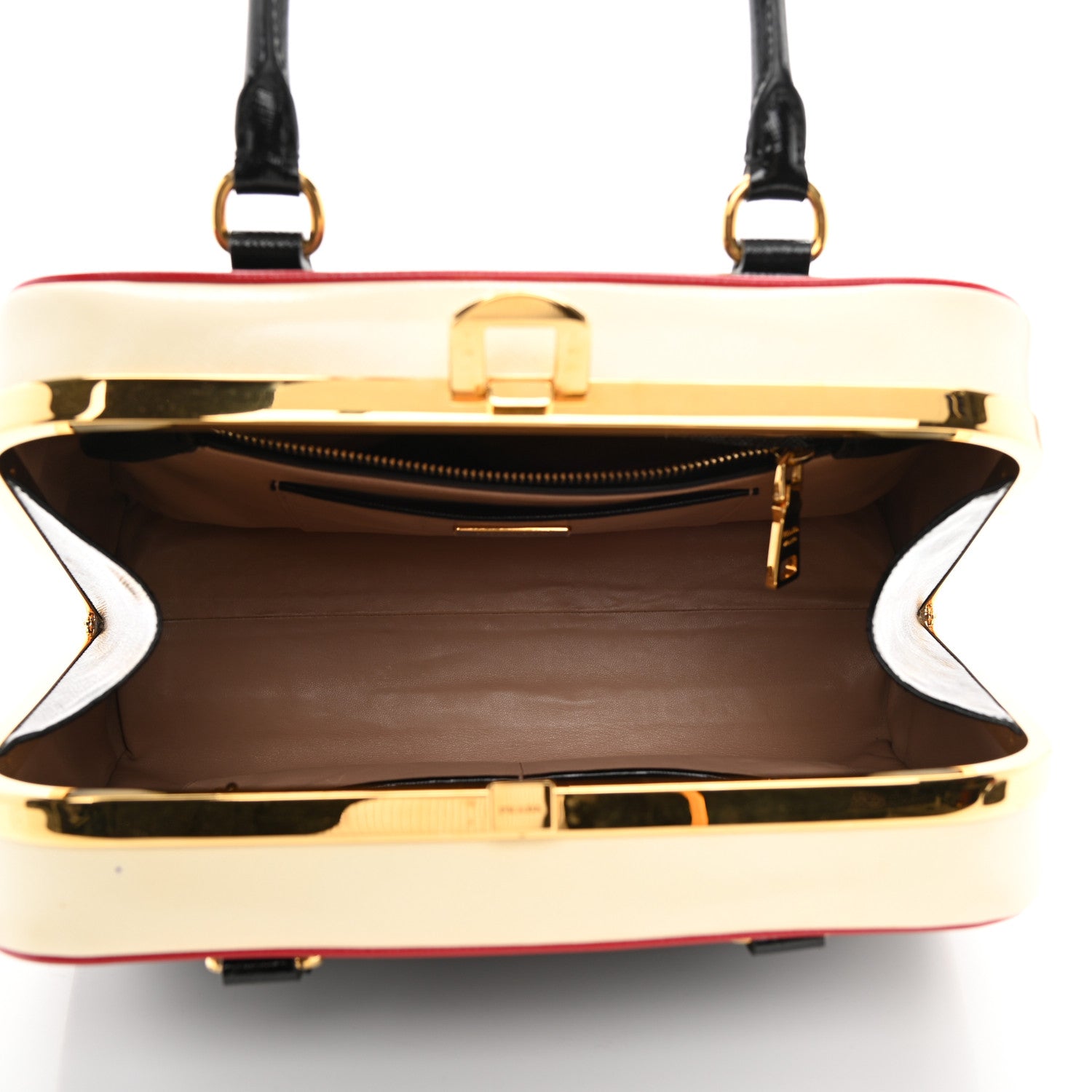 Prada Saffiano Vernice Pyramid Bag Black White Rosso 5 of 10