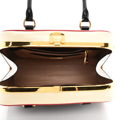 Prada Saffiano Vernice Pyramid Bag Black White Rosso 5 of 10