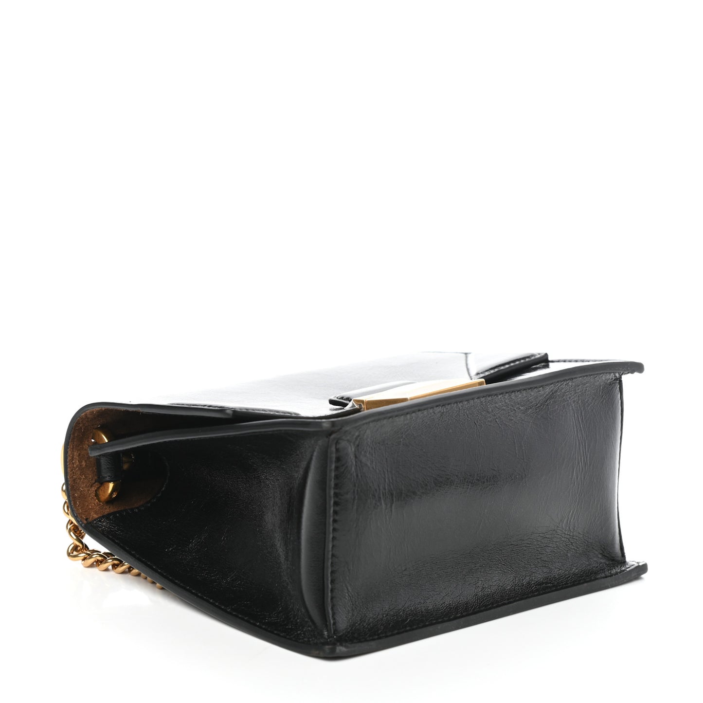 Agnello Old Shine Small Kan U Shoulder Bag Black
