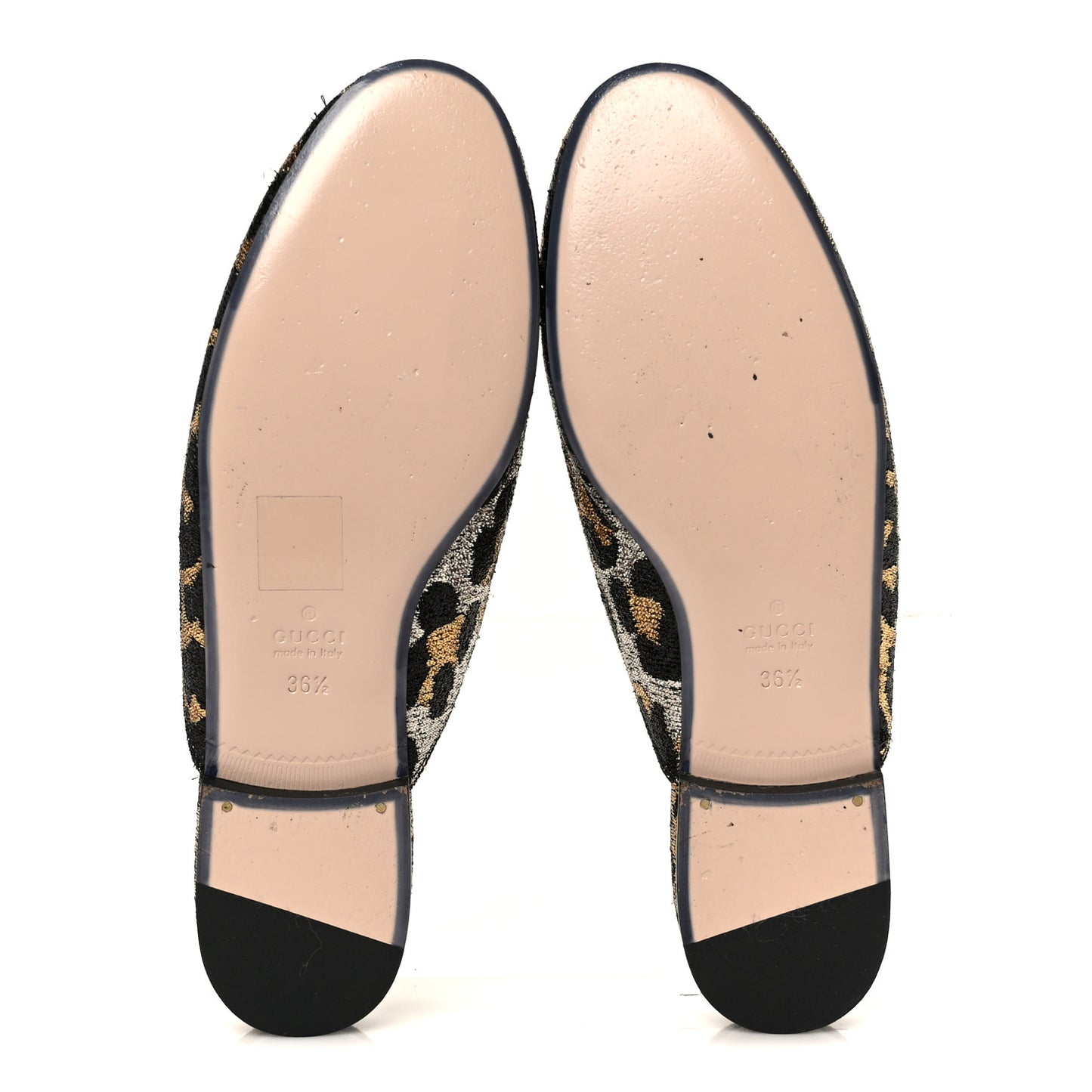 Lurex Jacquard Leopard Embroidered Womens Princetown Slippers 36.5 Black Gold