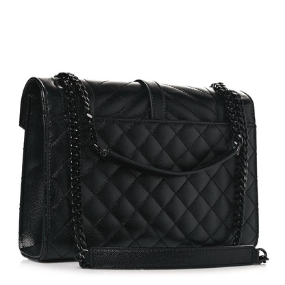 Saint Laurent Grain De Poudre Textured Mixed Matelasse Triquilt Medium Monogram Satchel Black 3 of 11