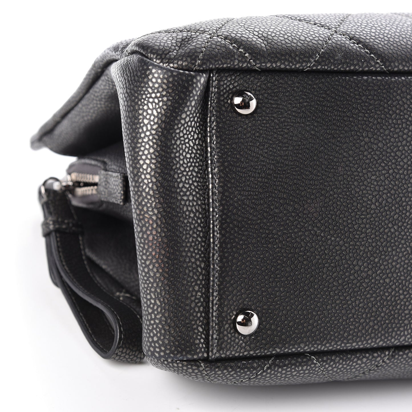 Metallic Caviar Quilted CC Tote Dark Silver