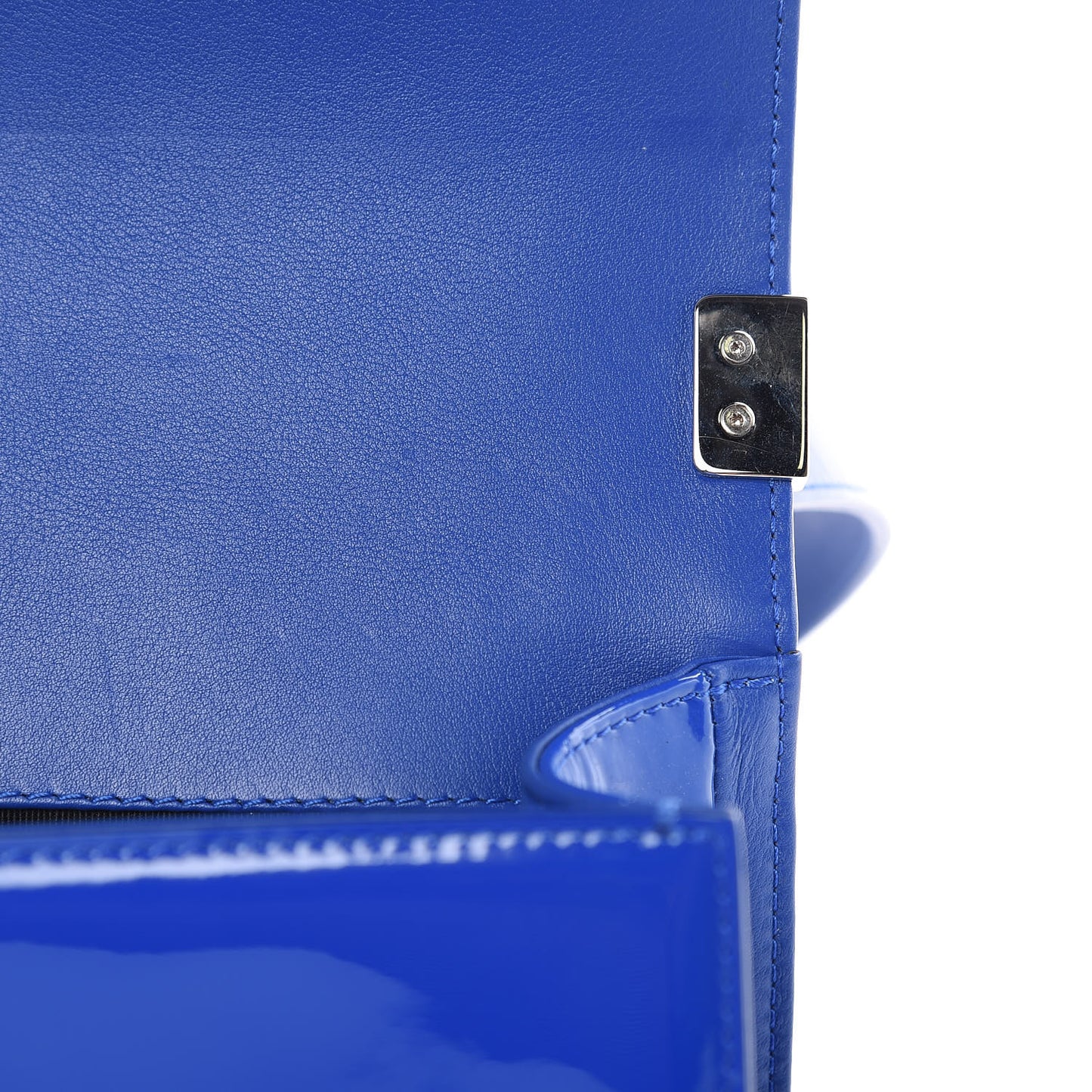 Patent Calfskin Quilted Small Plexiglass Boy Flap Blue