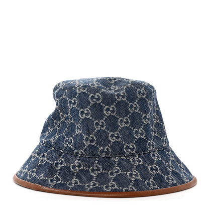 Gucci Washed Jacquard Denim Nappa GG Monogram Oscar Bucket Hat M Denim Cuir 1 of 9