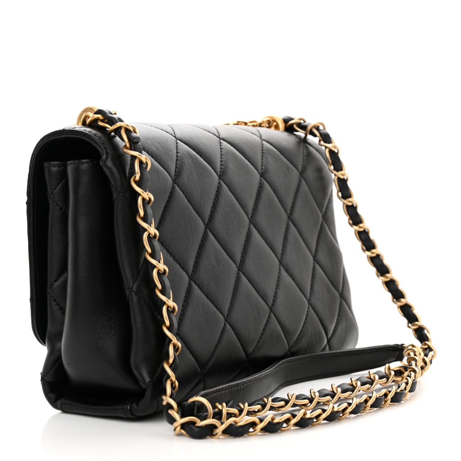 Chanel Lambskin Quilted CC Crystal Logo Chain Flap Black 3 of 12