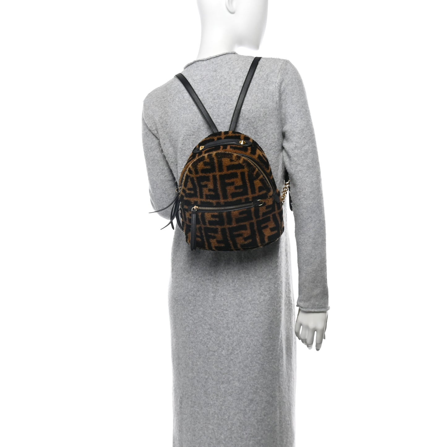 Shearling Macro FF 1974 Mini Backpack Tobacco Black