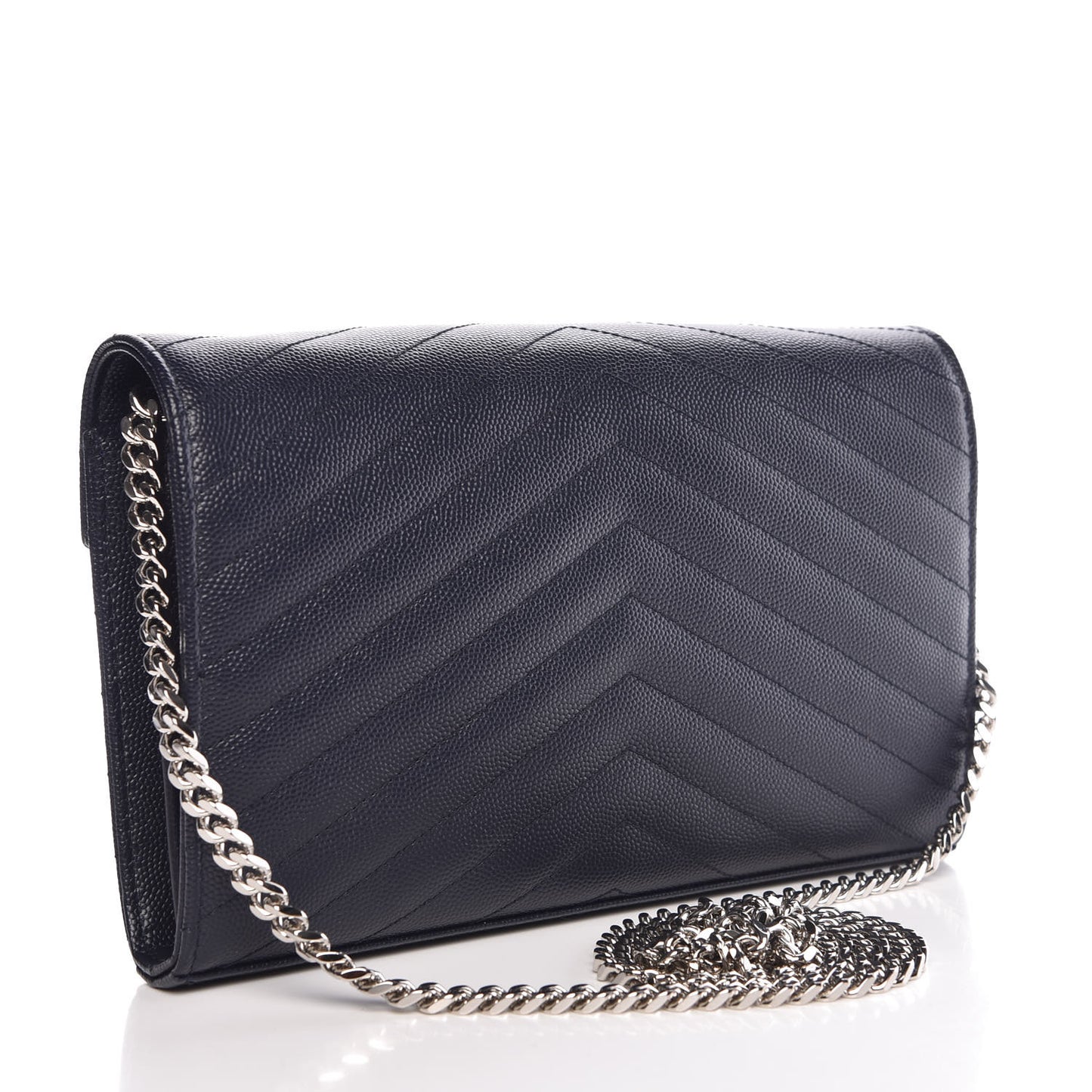 Grain De Poudre Matelasse Chevron Monogram Chain Wallet Navy