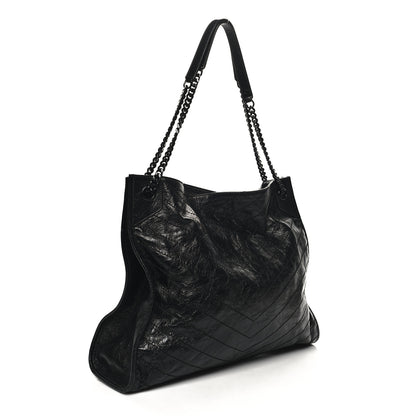 Saint Laurent Crinkled Calfskin Matelasse Monogram Large Niki Shopper Tote Black 2 of 12