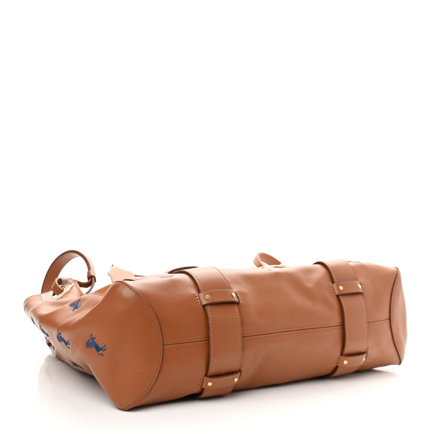 Smooth Calfskin Little Horses Embroidered Tao Zipped Tote Caramel