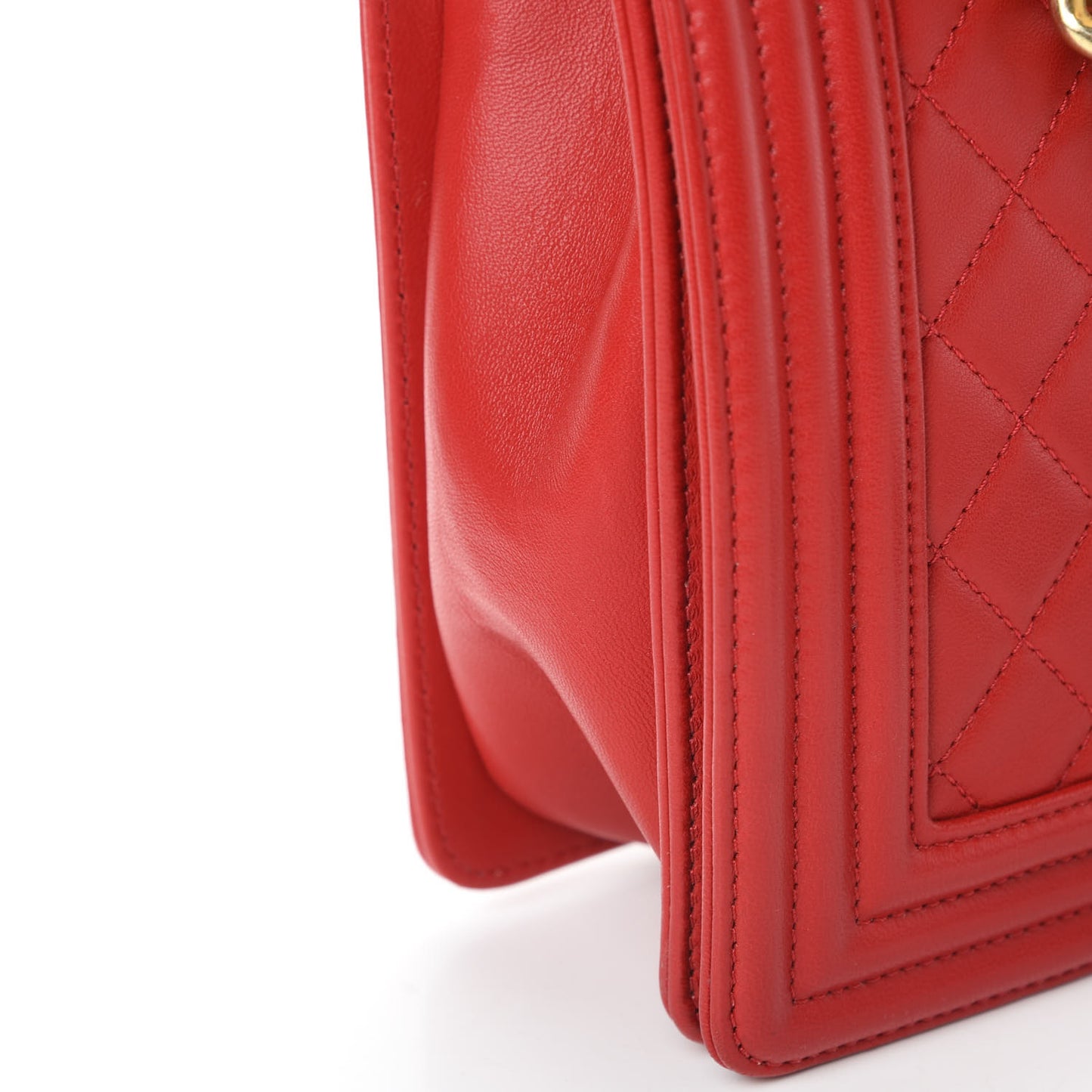 Lambskin Quilted New Medium Boy Flap Red