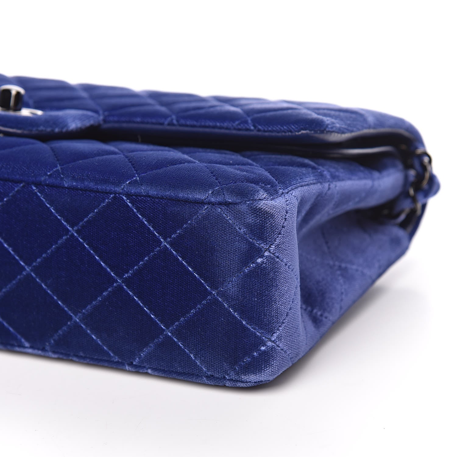 Chanel Velvet Quilted Medium Double Flap Navy Blue 6 of 14
