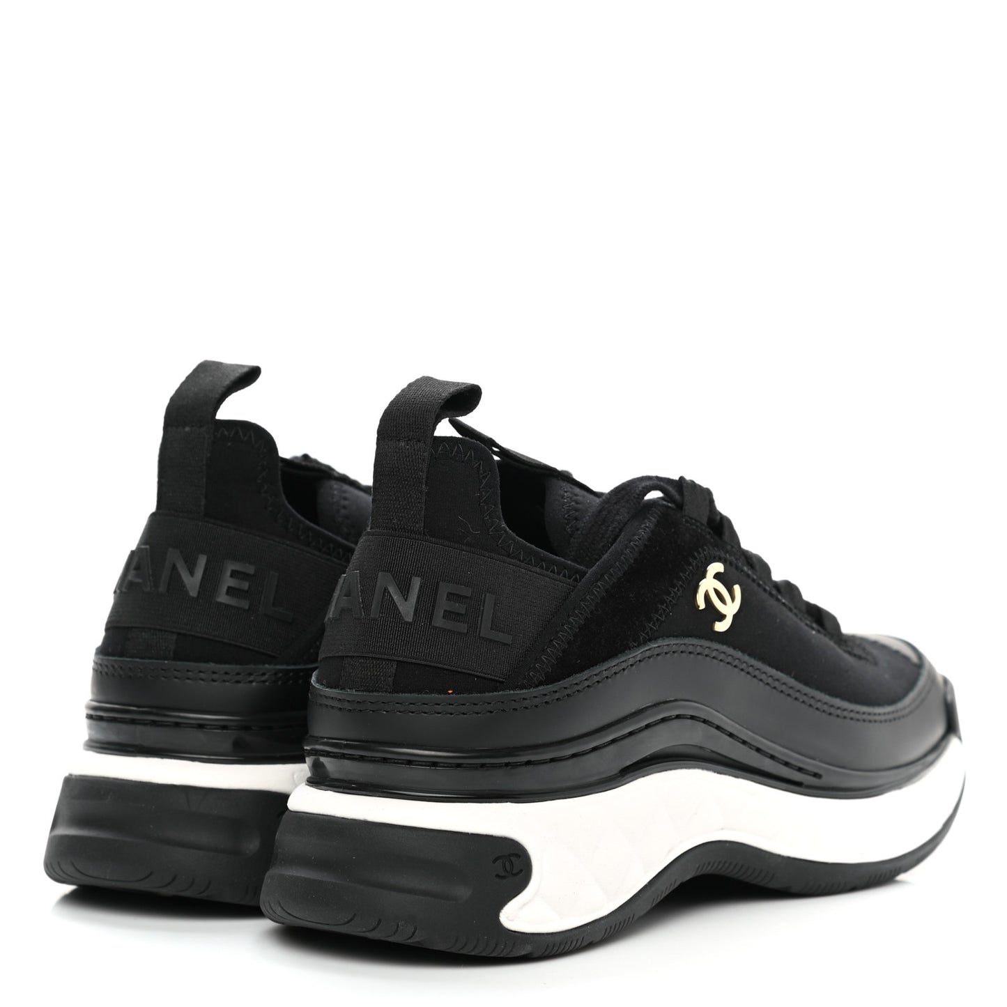 Velvet Calfskin Mixed Fibers CC Sneakers 35 Black